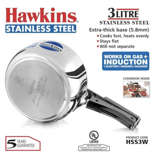 Hawkins 3 Litre Pressure Cooker, Stainless Steel Cooker, Wide Design Pan Cooker, Induction Cooker, Silver (HSS3W) - Image 4